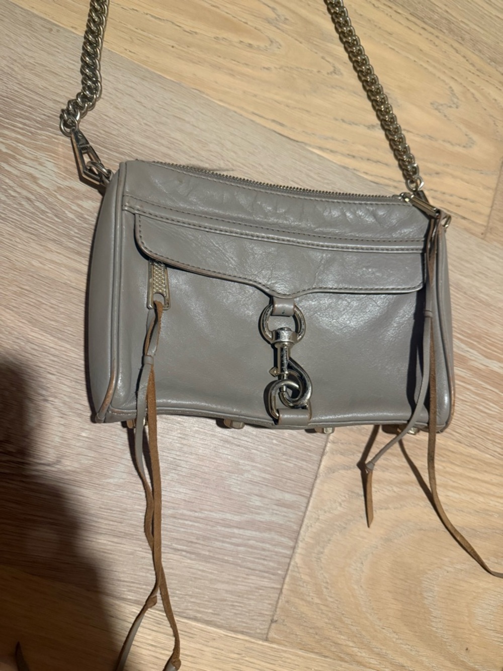 Rebecca Minkoff Gray Leather Mini MAC Crossbody with Chain Strap